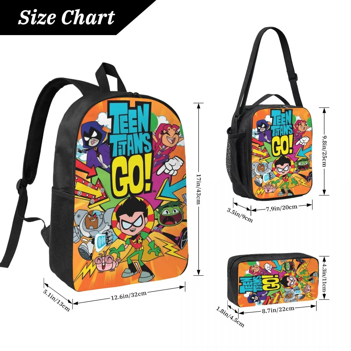 3Pcs Teens Titans Go Beast Boy merch Backpack Set for Kids Pencil Boxes Bookbag Sets with Lunch Box For School Students Daypack