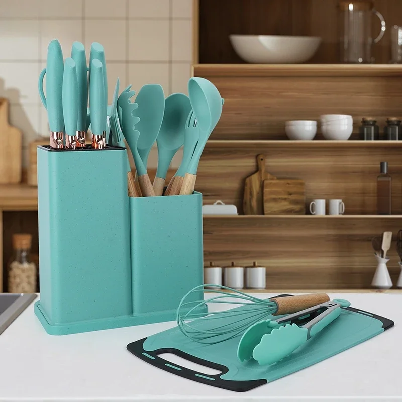 19 Pieces and Knife Set with Block 11 Piece Silicone Utensil Set 5 Piece Sharp Stainless Steel Kitchen Knives