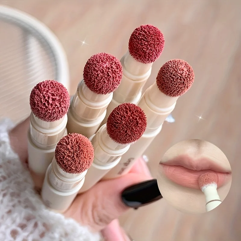 1PCS Velvet Matte Lip Glaze, Durable Cream Lipstick, Fadeless Velvet, Multicolor Makeup (Brown, Peach, Pink, Red) with Sponge Ap