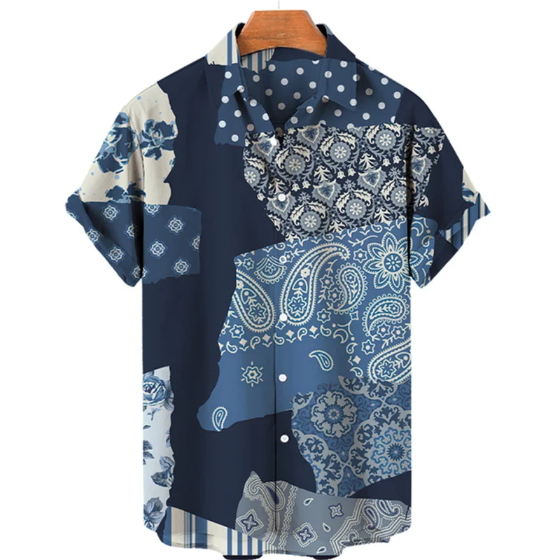 2023 Men\'s Hawaiian shirt Summer casual loose fitting shirt Men\'s breathable short sleeved 3D retro patterned beach men clothing