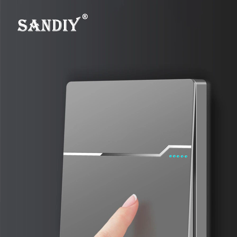 SANDIY Wall Switch Embedded Mount On / Off Lamp 1/2/3/4 Gang 1/2 Way Power Push Button Switches Dark Grey Control Lighting Panel