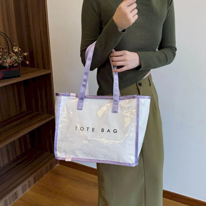 Jelly Handbag for Women Tote Bag Reusable Waterrproof PVC Shoulder Bags Casual Letter Printed Fashion Durable Gift Shopping Bags
