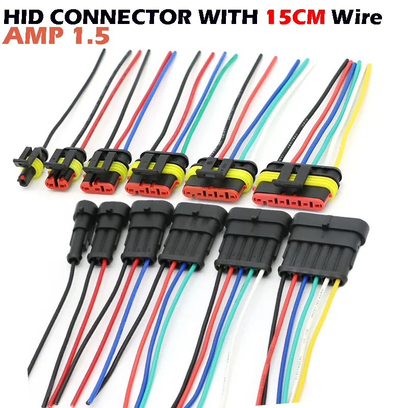 

5/20/100sets HID Waterproof Connectors 1/2/3/4/5/6 Pin Car Electrical Wire Connector Plug Truck Harness with 15CM Wire Cable