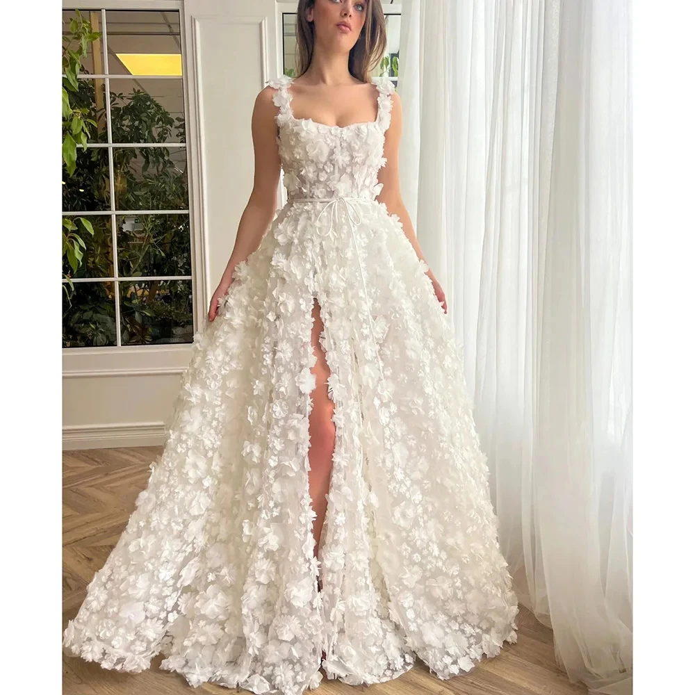 Lucy Floral Fabric Line A Wedding Dress Ball Gowns Robe De Soiree Femmes Serin Evening Dresses for Special Occasions Customized