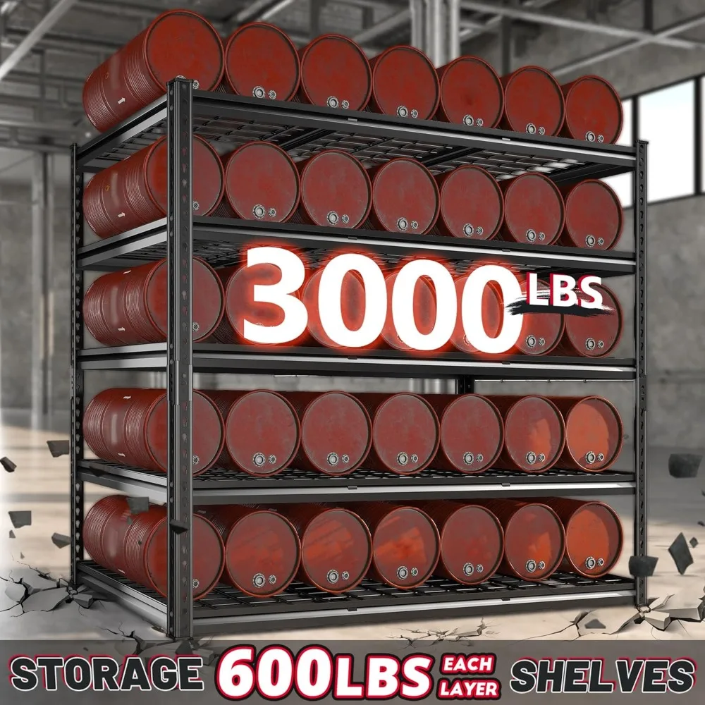 رفوف جراج 55 واط، أرفف تخزين شديدة التحمل تحميل 3000 رطل، وحدة رفوف معدنية قابلة للتعديل من 5 طبقات للطابق السفلي والمستودعات