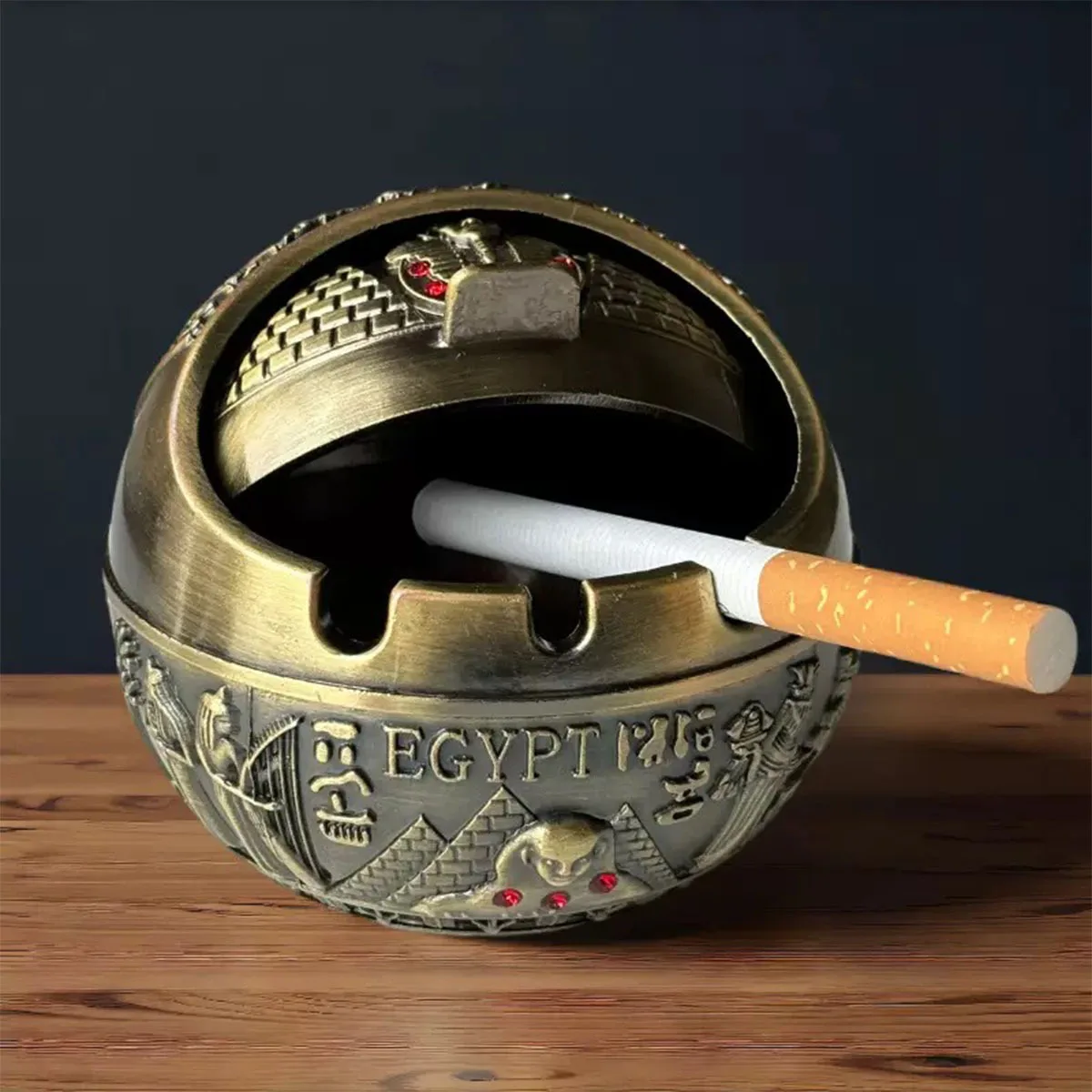 Ancient Egypt Ashtray Zinc Alloy Windproof Metal Strip Cover Desktop Crafts Ornament Creative Personality Gift Decoration