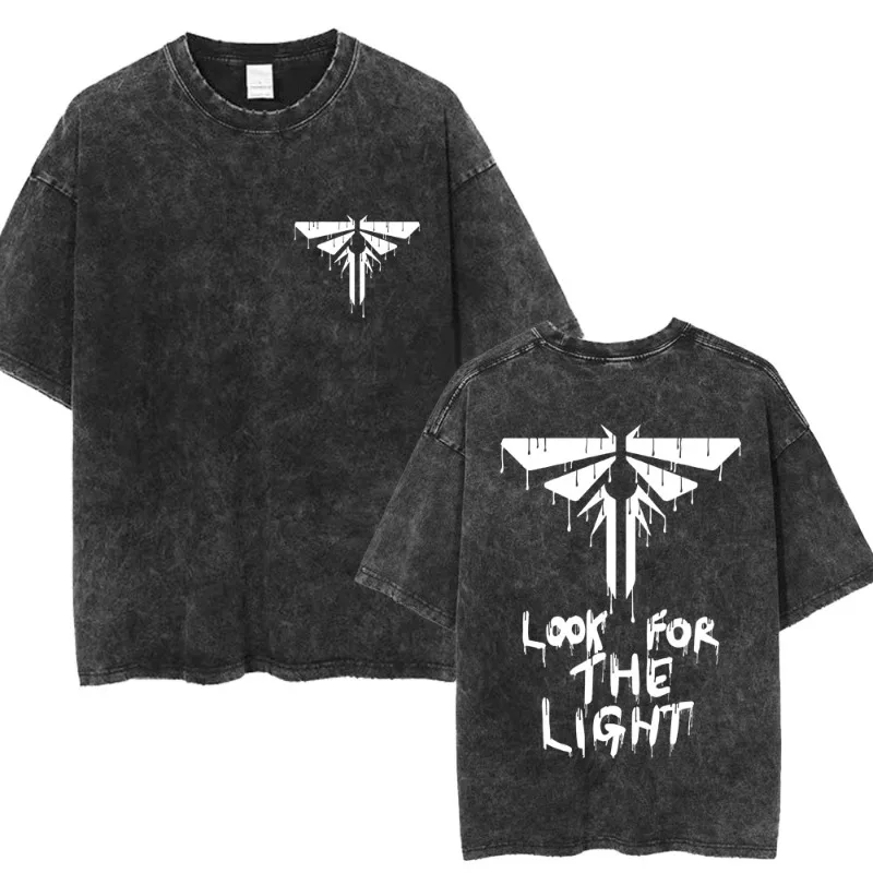 The Last of Us Look for The Light Firefly Washed T Shirt Men Women Harajuku Fashion Vintage T-shirt Cotton High Street Tees Male