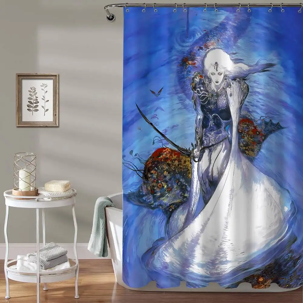 Yoshitaka Amano Final Fantasy Cortina de ducha Cortina de ducha decorativa para baño de playa de verano, impermeable