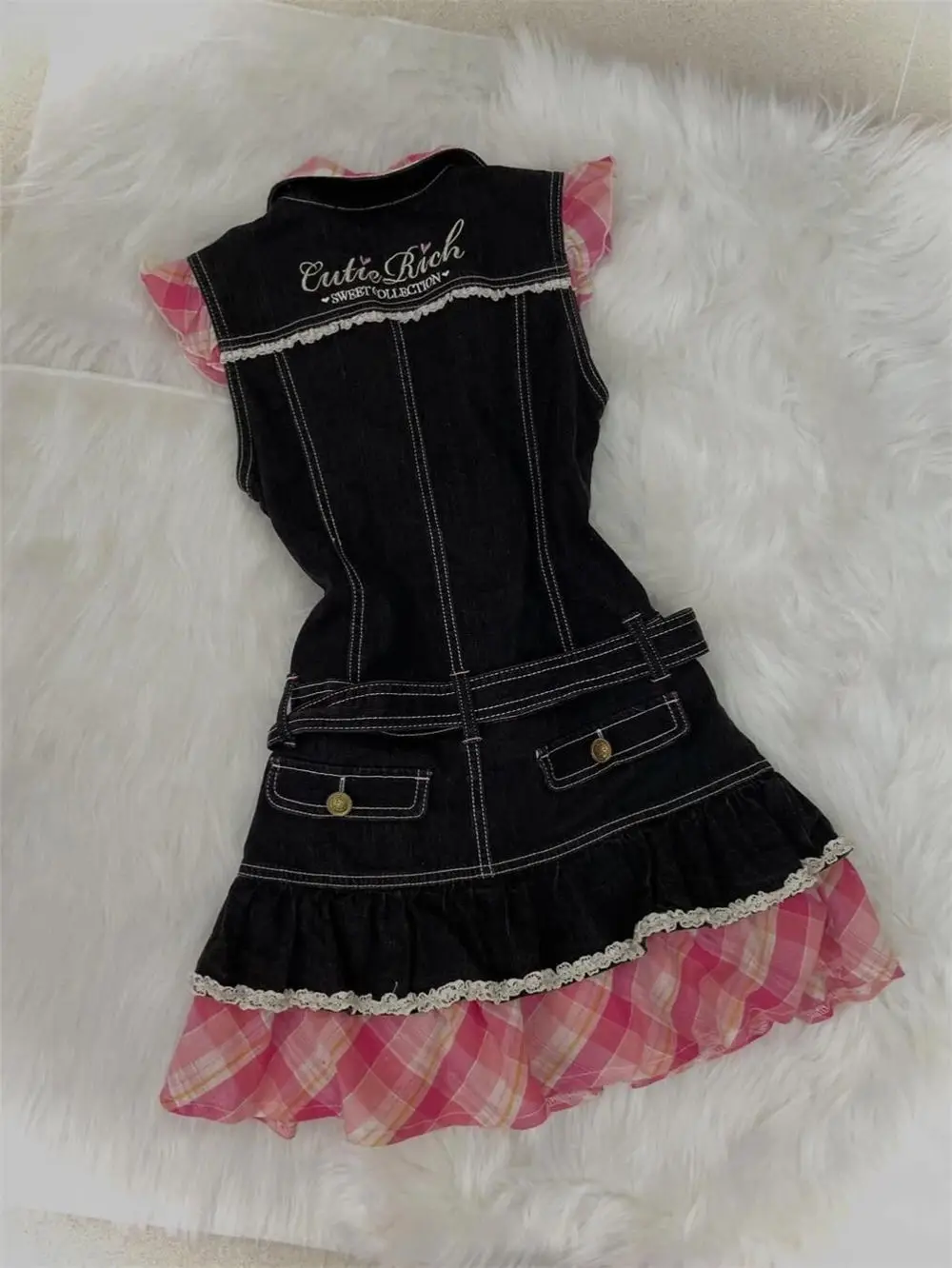 ร้อนหวาน DENIM กระโปรง Slim Goth ชุดสตรี Y2k แขนกุด Punk VINTAGE Harajuku เกาหลีลาย 2000s Camis Grunge Emo แฟชั่น