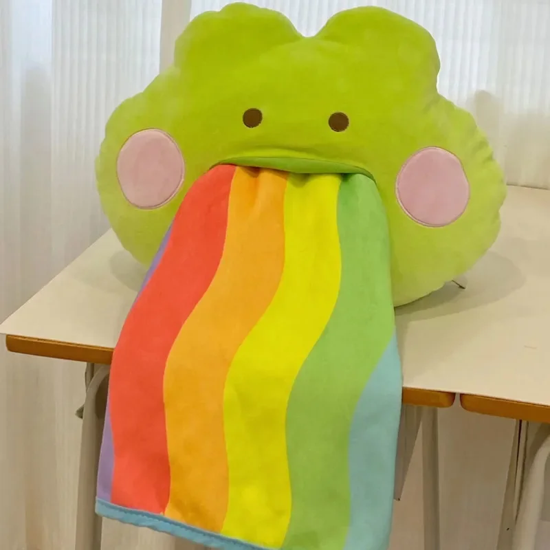 Frog Throw Pillow With Rainbow Blankets 2 In 1 Fun Cartoon Cute Super Soft Cushions Kids Bedroom Seat Pillow