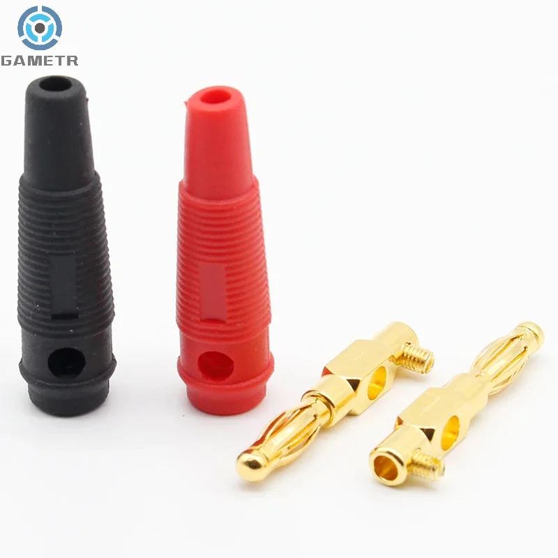 4 Stuks Zachte Rubberen Mouw Soldeervrije 4Mm Plug Puur Kopervergulde Muziek Luidsprekerkabel Draad Pin Lantaarn Kop Banaan Connector