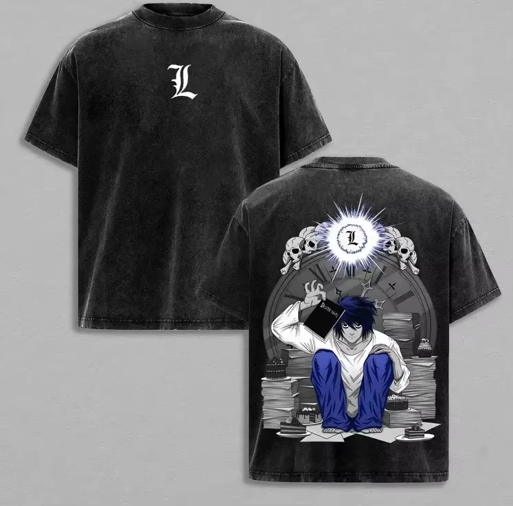 DEATH NOTE Washed T-shirt Oversized Unisex Retro Fashion Fashion Street Casual Classic Loose Trendy Y2k Short Sleeves Couples
