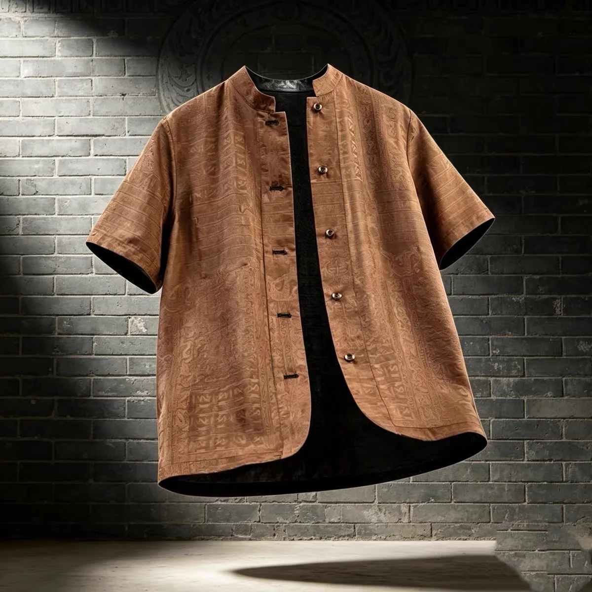 ZongShang Chinese Style Men's Short Sleeve Double Sided Printed Floral Pattern Xiangyun Silk Traditional Ethnic Casual Wear