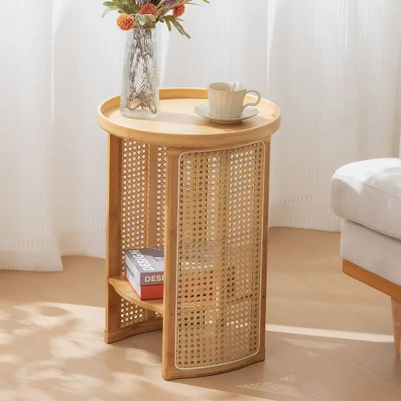 Rattan coffee table living room household sofa side simple bedroom side small apartment tea round storage smal