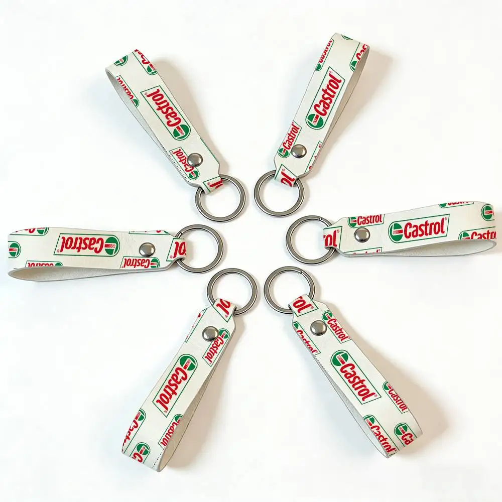 Fashion Castrol High Quality PU Leather Moto Keychain Vintage Style Key Pendant For Scooter Motocross