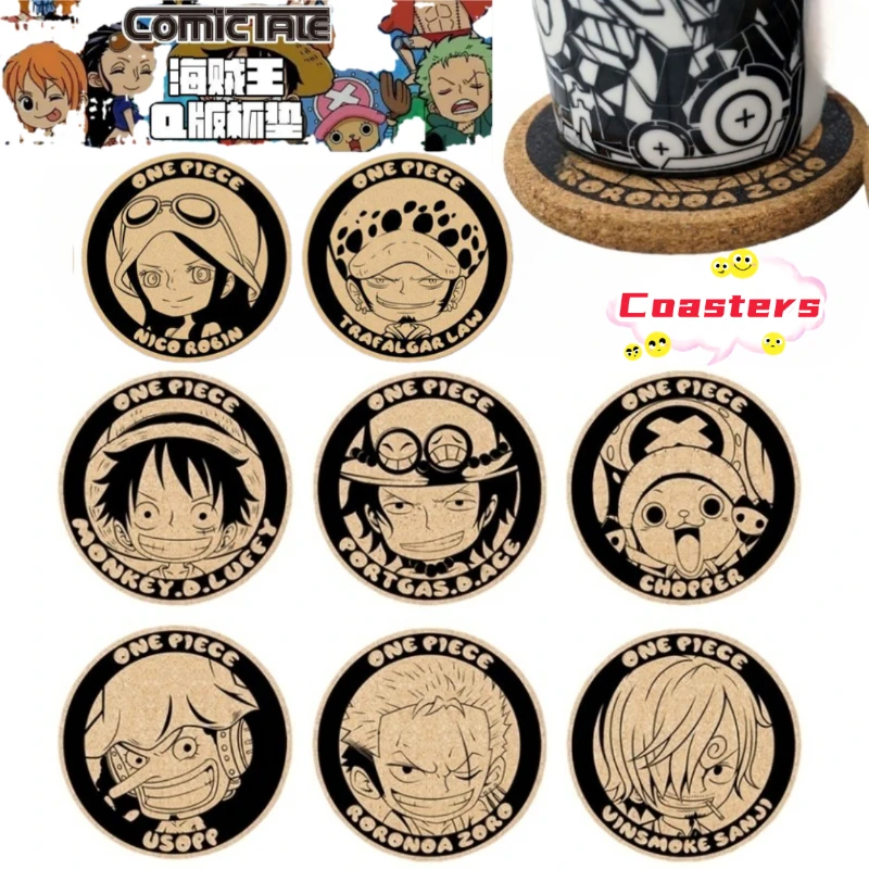 Posavasos de Corcho Aislante Antideslizante con Diseño de Anime de One Piece: Roronoa Zoro, Tony Tony Chopper y Sanji