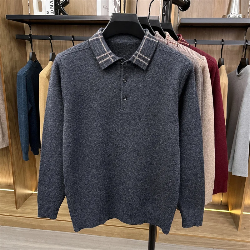 Men's Original Collar Knitted Sweater Luxury Quality New Long Sleeved Solid Color Warm Top Comfortable Skin friendly Men's Wear