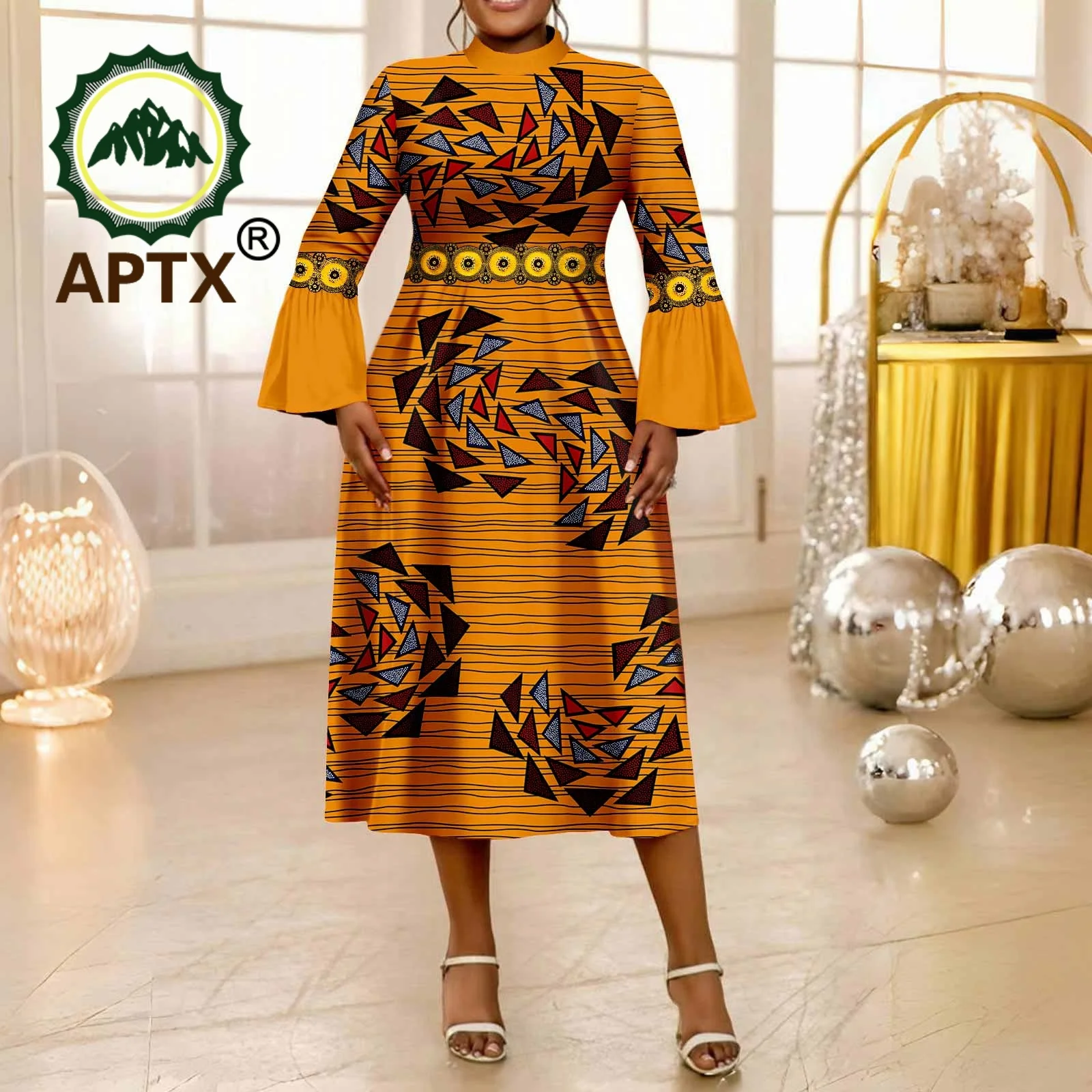 African Dress for Women Ankara Print O-Neck Long Sleeve Mid-Calf Patchwork Dress Dashiki Casual Party Dress 2525069