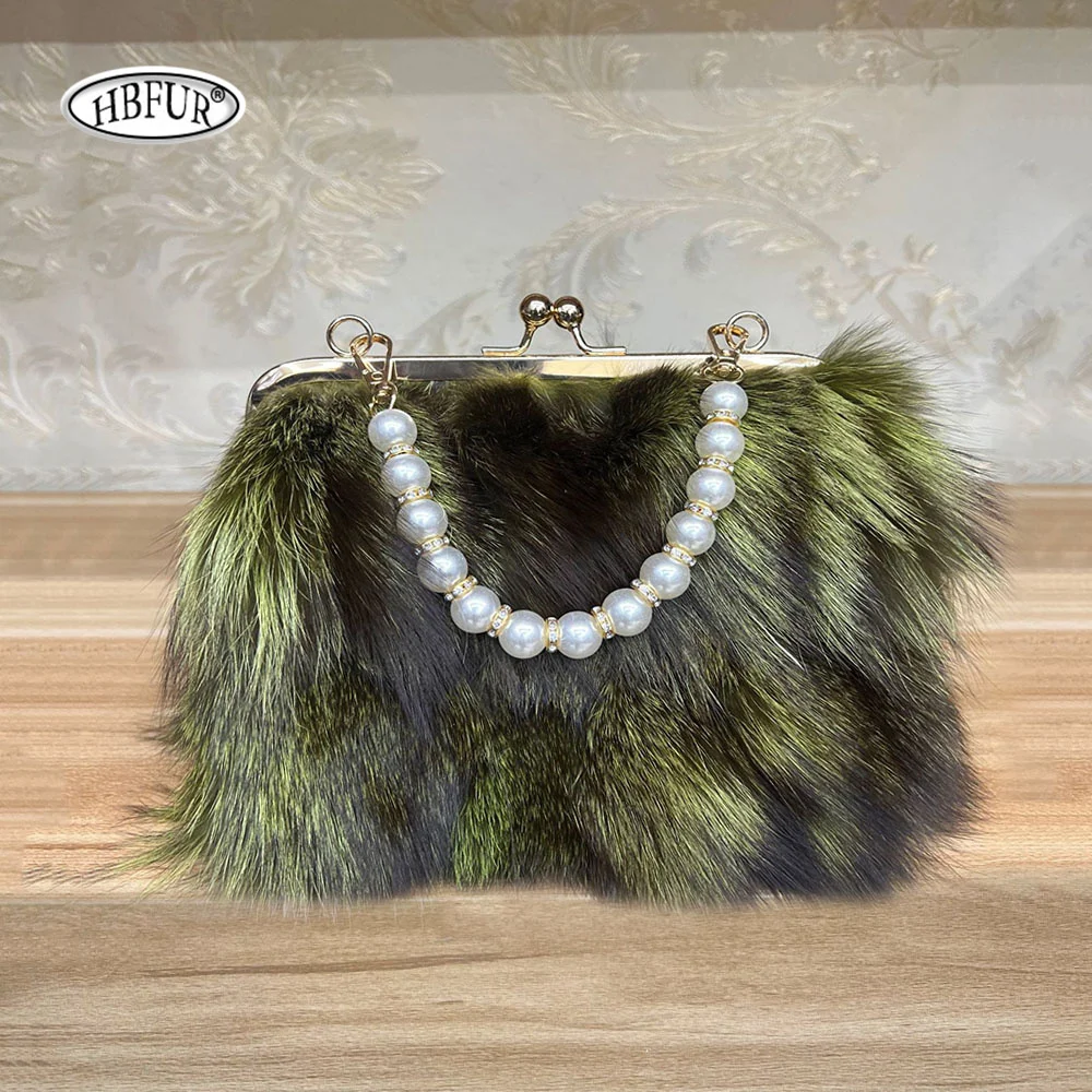Luxury Women Bags Natural Fox Fur Bags for Woman Luxury Designer Handbag Furry Plush Handbags Ladies Purese Fluffy Shoulder Bag