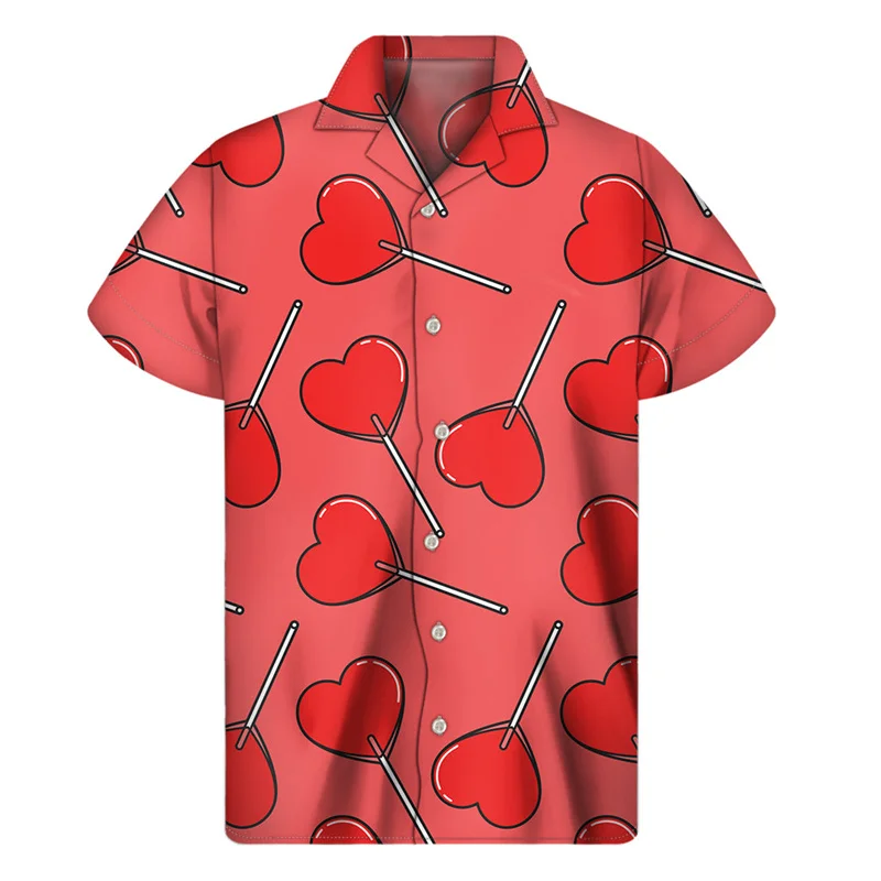 Colorful Love Heart 3D Print Aloha Shirt For Men Women Hawaiian Shirts Summer Loose Short Sleeve Tops Street Lapel Button Blouse