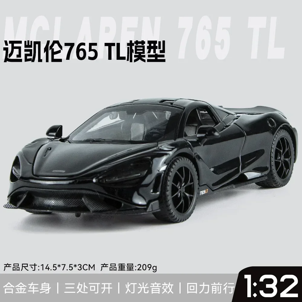 1:32 McLaren 765LT Sports Car High Simulation Diecast Metal Alloy Model Car Sound Light Pull Back Collection Kids Toy Gifts