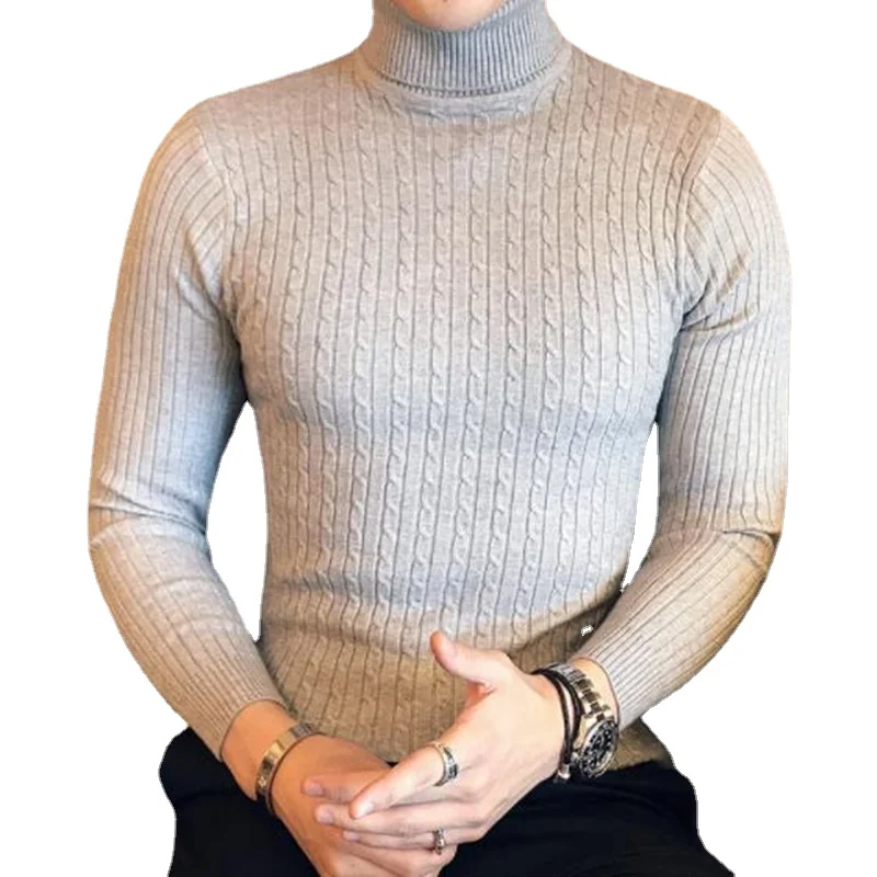 Sweater musim dingin, Turtleneck Sweater pria musim dingin, Sweater rajut hangat klasik, Sweater Jacquard lengan panjang kasual