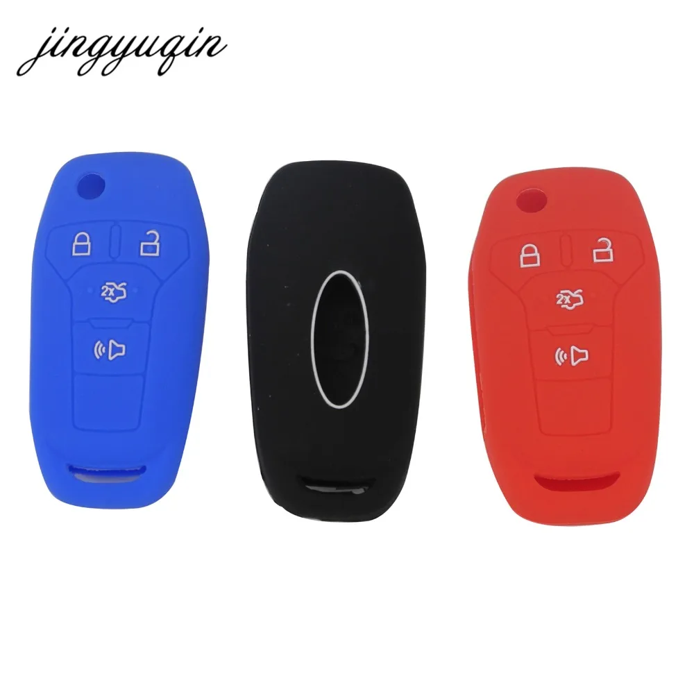 jingyuqin 10pcs Silicone Car Key Cover Case for Ford Mustang Fusion Fiesta 4BTN Remote Flip Folding Key Fob Wallet Holder Rubber