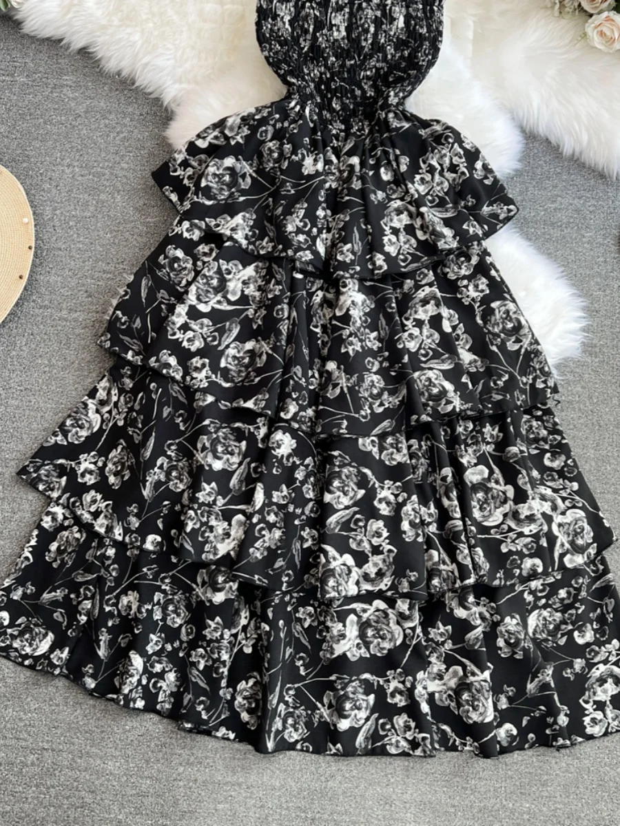 Vestido Midi con Estampado de Cuento de Hadas de Viento Suave, Vestido Casual de Verano para Vacaciones en la Playa, Falda Fl...