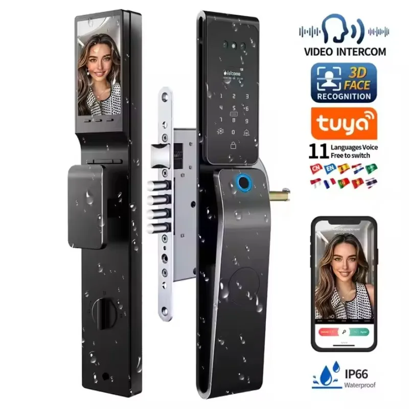 

Lock Tuya Wifi Waterproof Smart Look Face Recognition Digital Lock 6085 for Wood Door Biometric Fingerprint Video Call