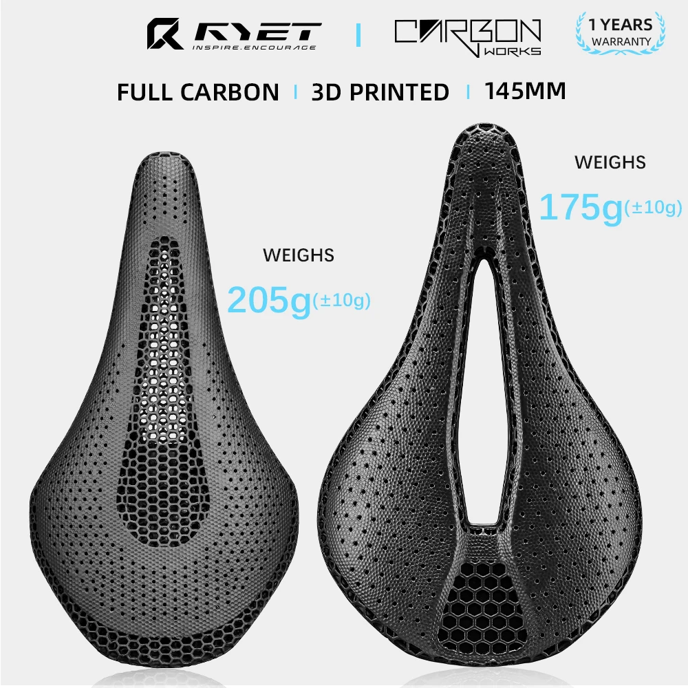 

RYET Ultra Full Carbon 3D 205g Printed 145mm Bike Saddle 7*9 High Modulus Carbon Fiber Base MTB Mountain Cycling Seat Parts