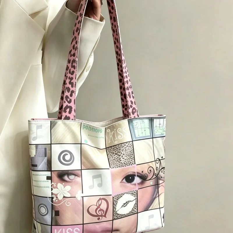 

Y2K Original Vintage Style Large Capacity Handheld Tote Bag Millennial Hot Girl Portrait Storage Bags Subculture DuPont Paper