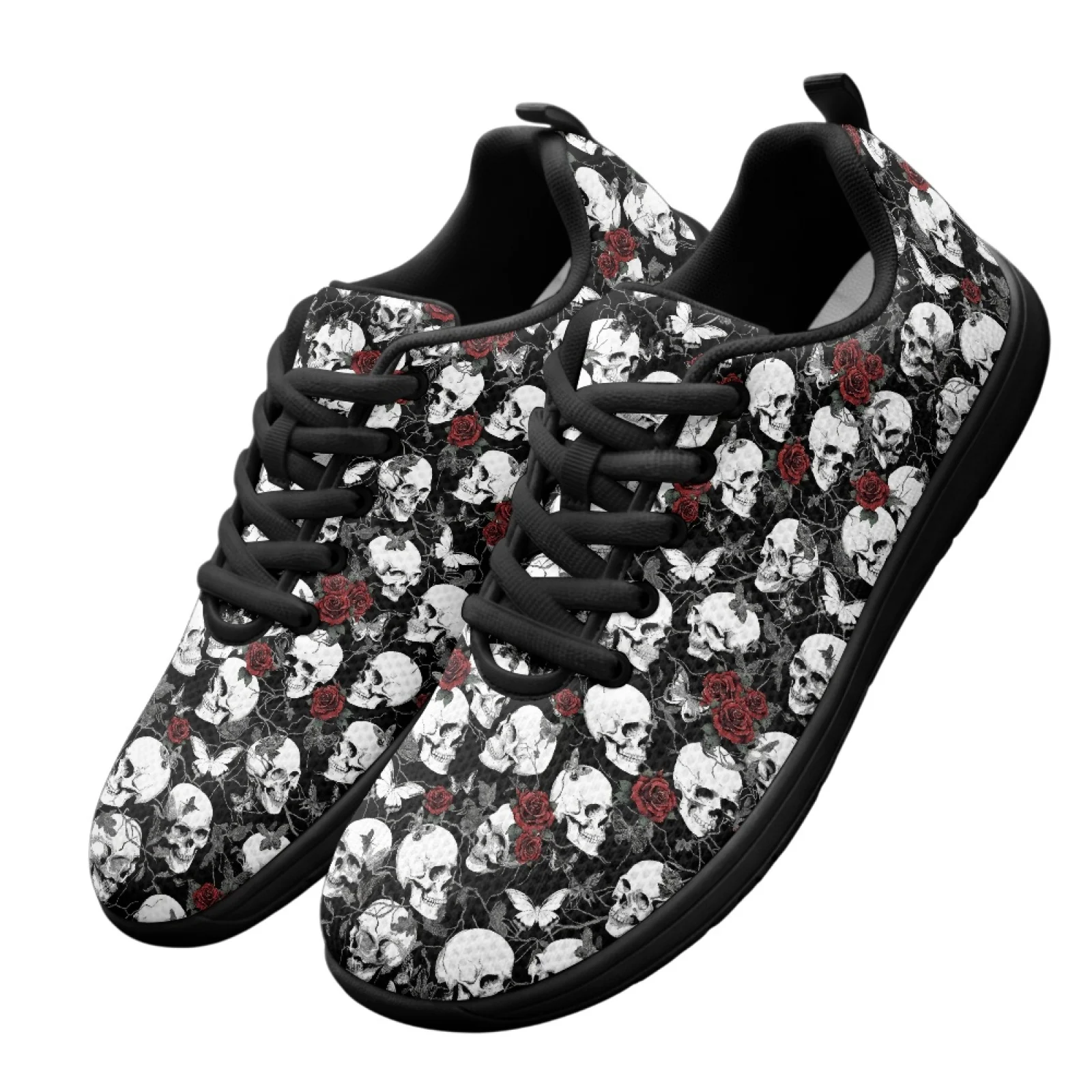 PENSTROLL Skull Rose Print Comfortable Barefoot Shoes for Hiking Mesh & EVA Sport Shoes Running Shoes
