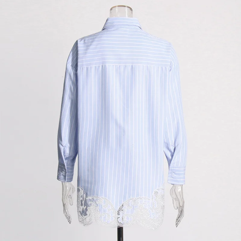 SuperAen korean Style Shirt 2024 Spring New lapel Collar Long Sleeve Lace Panel Personalized Versatile Shirt