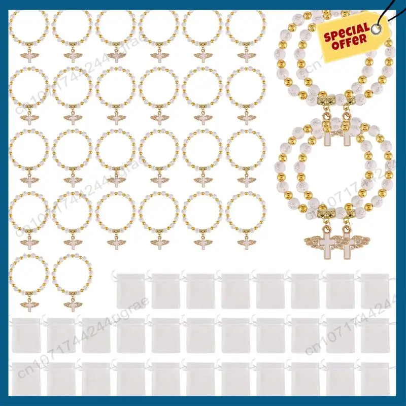 -A15I 천사 날개 크로스 팔찌 오간자 가방 아크릴 세례 호의 소년과 소녀 친교 생일 결혼식