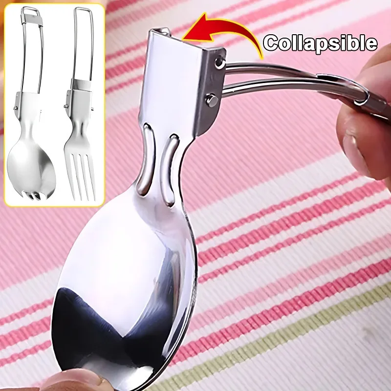 Camping Fork Spoon Outdoor Tableware Foldable Ultralight Stainless Steel of Dishes for Camping Cooking Portable Home Camping