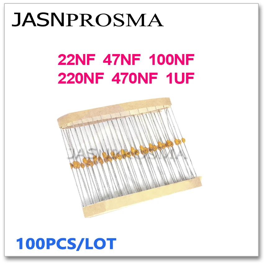 JASNPROSMA axial Monolithic ceramic capacitor 100PCS 50V 22NF 47NF 100NF 220NF 470NF 1UF 223 473 104 224 474 105 10% K 20% M