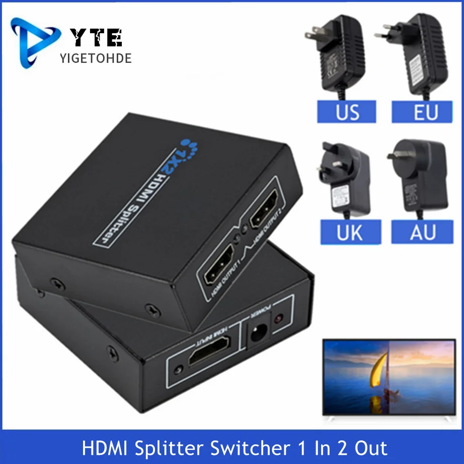 YIGETOHDE 1080P HDMI Splitter 1 Input 2 Output Full HD 1080P Video HDMI Splitter Switcher 1X2 Split 1 In 2 Out For HDTV DVD PS3