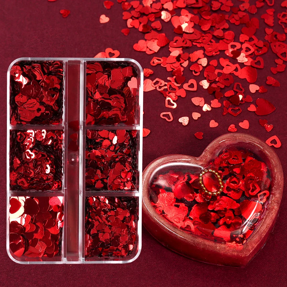 1 Box Valentine's Epoxy Resin Filler Sequins Red Heart Flake Mould Filling Material for DIY Keychain Jewellery Crafts Decoration