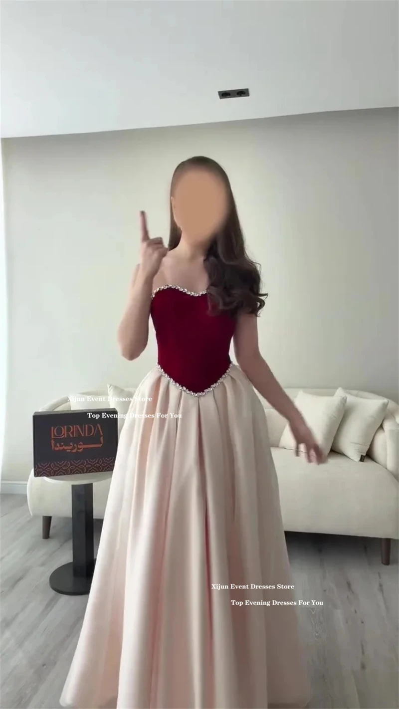 시준 럭셔리 벨벳 롱 이브닝 드레스 스위트하트 A라인 플리츠 프롬 드레스 포멀 크리스탈 심플 두바이 프롬 가운 맞춤 제작