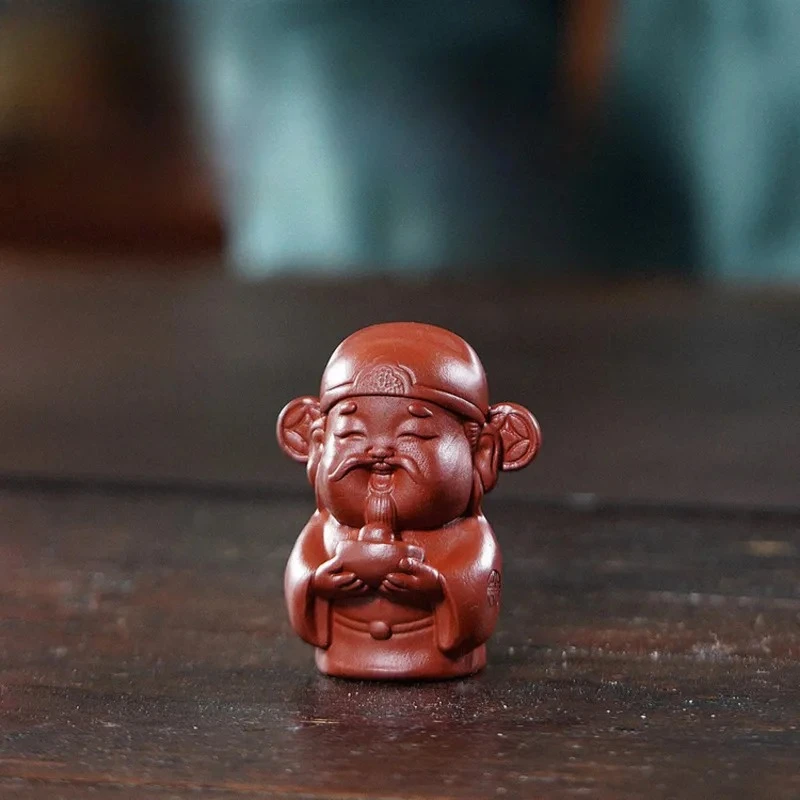 Yixing Zisha Red God Of Wealth Tea Pet Vintage Tea Games  Figurine Play Toys Statue Ornaments Accessories Craftsmanship