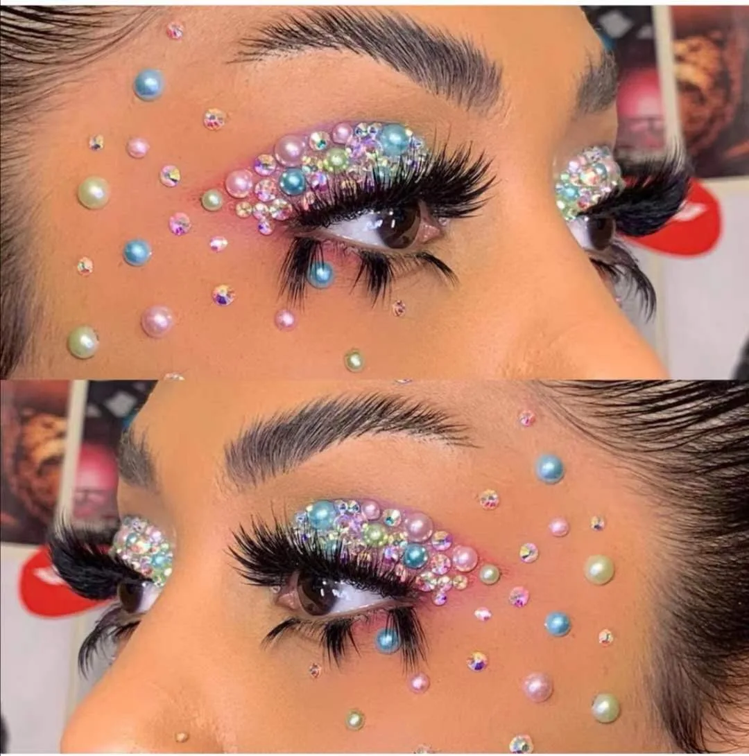 Fashion Women Rhinestone Face Tattoos Jewel Pearl Eyes Makeup Crystal Glitters for the Face Jewelry Eyes Temporary Stickers