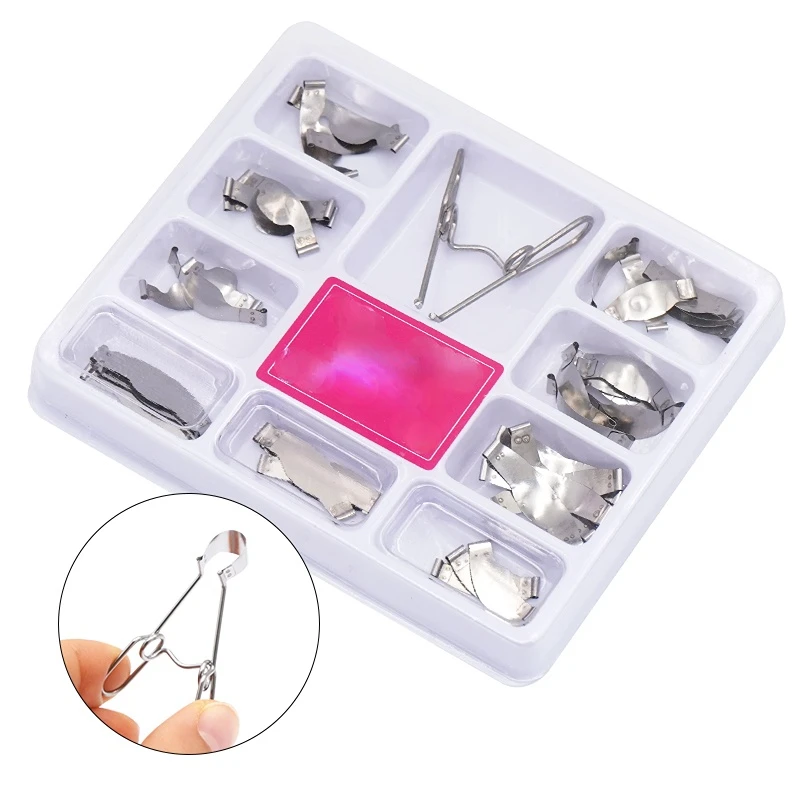 

Dental Matrix Sectional Contoured Metal Matrices Dental Matrix with Spring Clip Delta Ring Clamp Wedges Kit No.1.398 No.1.330