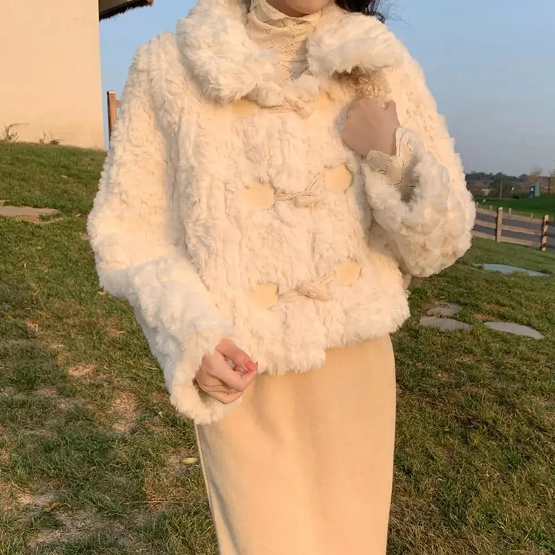 

Autumn and Winter Fashion Simple Long-sleeved Temperament Women's Thick Warm Lamb Plush Coat Faux Fur Jacket Women