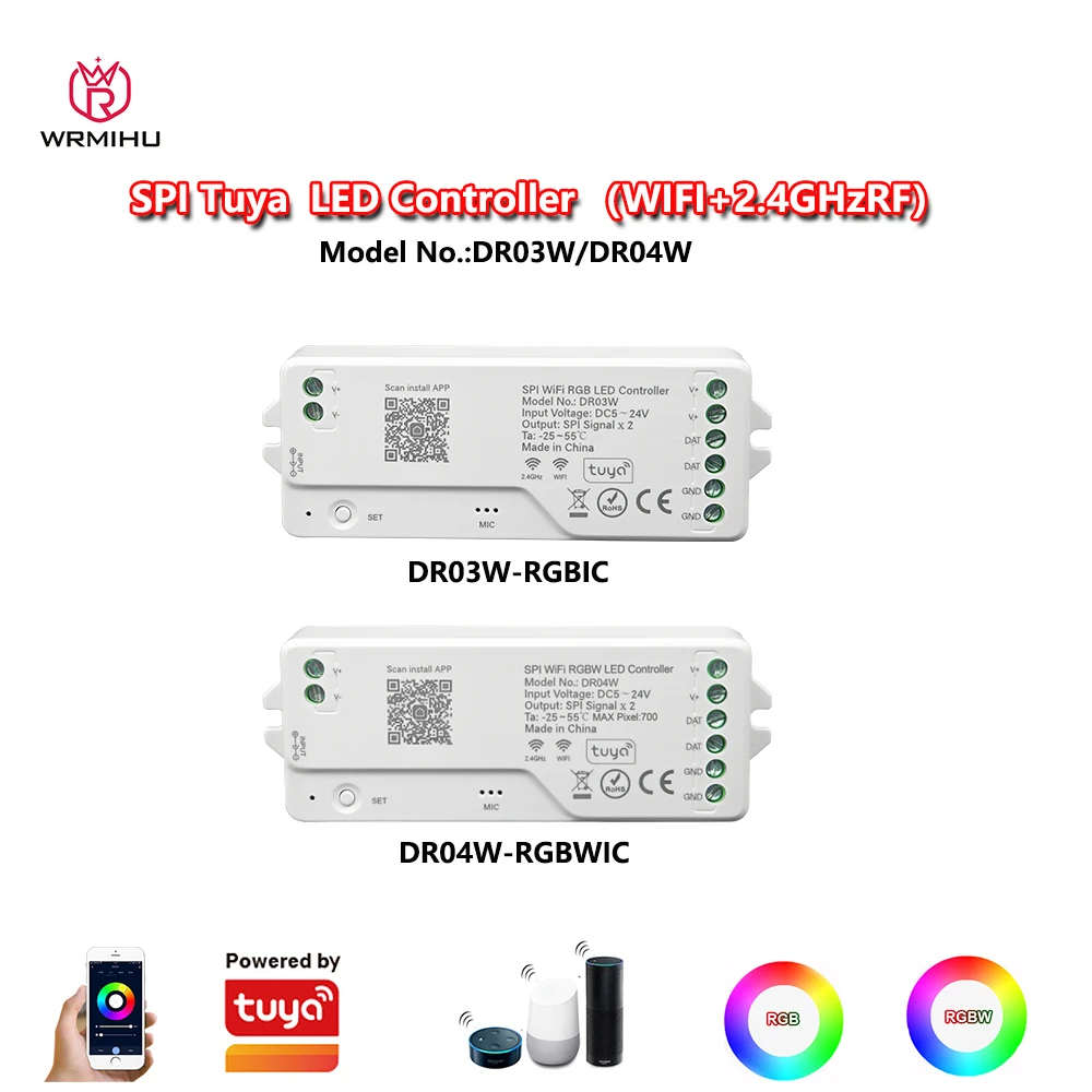 DC5-24V DR03W/DR04W Tuya WIFI+2.4GRF Controller Dimmer Google Alexa Wireless Control WS2811 WS2812B WS2815 RGB/RGBWIC LED Strip