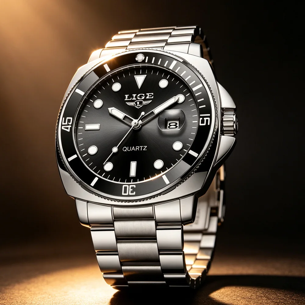

LIGE Square Watch Men Business Casual Wristwatch Luxury Date Quartz Watch Steel Watches For Men Clock Relogios Masculino+Box