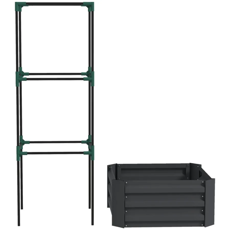 

Galvanized Planter Box 24 x 24 x 11.75 Raised Garden Bed with Tomato Cage for Climbing Vines Dark Gray