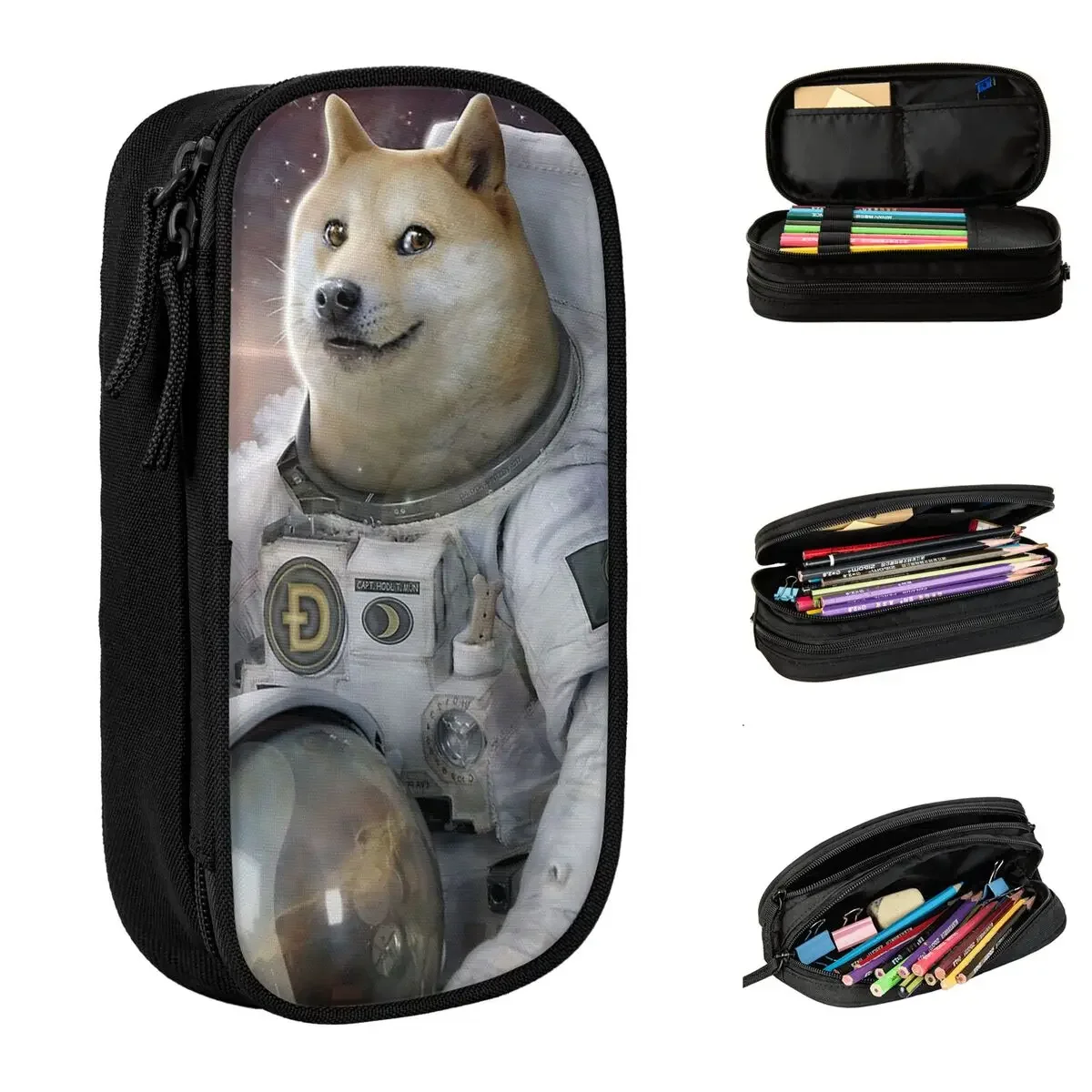 

Astronaut Pencil Cases Dogecoin to the Moon Bitcoin Pen Holder Bag for Student Big Capacity School Supplies Gifts Pencilcases