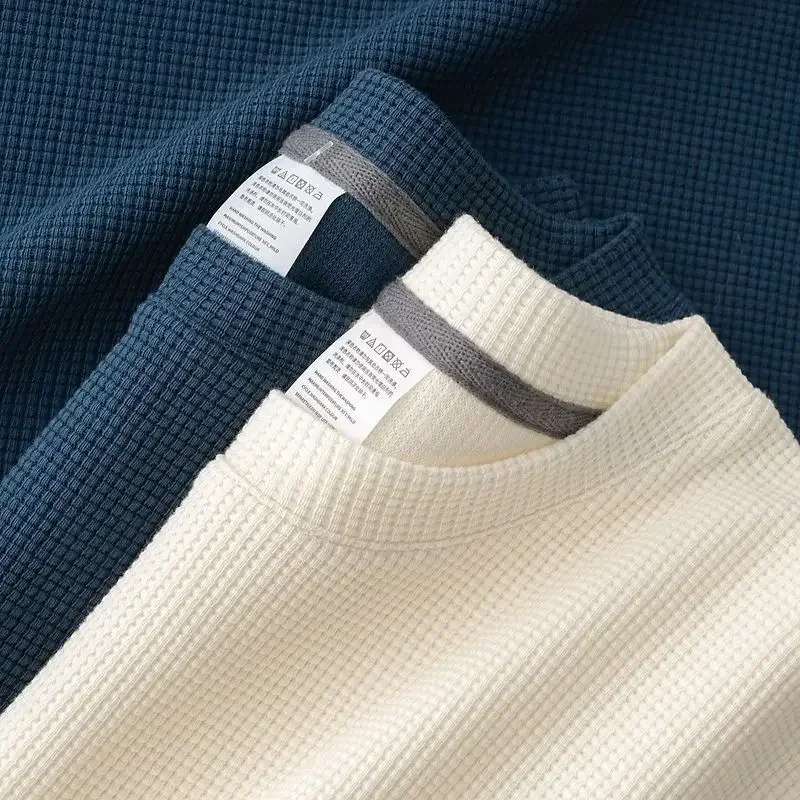 Men's New Summer Waffle Round Neck Short Sleeve T-Shirt Comfortable Breathable Short-Sleeved Top for Casual Wear