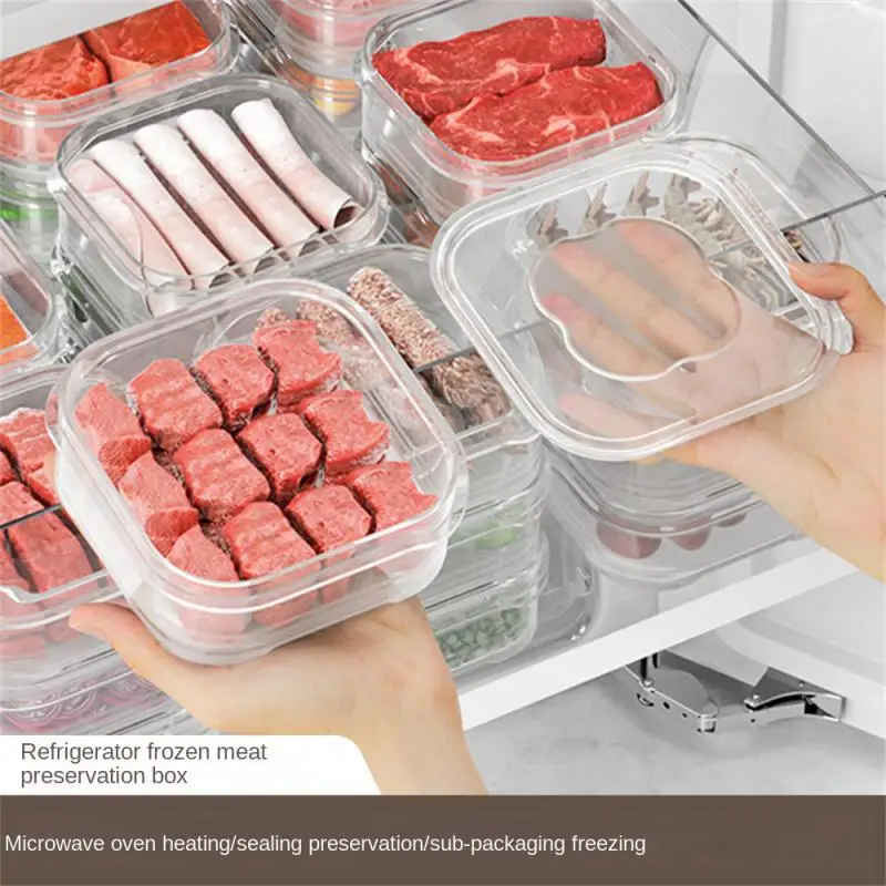 1/2/3pcs Food Keep Fresh Box With Lid Refrigerator Frozen Food Grade Meat Case Home Kitchen Storage Organization Bins