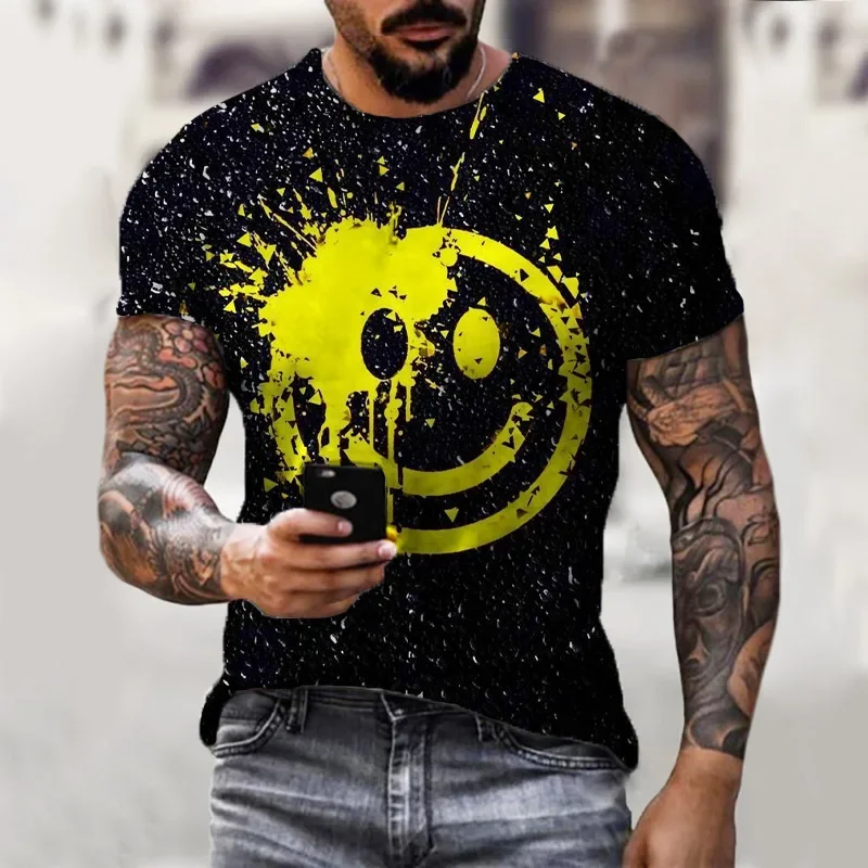 Men's 3D printed summer T-shirt men's oversized T-shirt men's unisex facial pattern casual short sleeved shirt